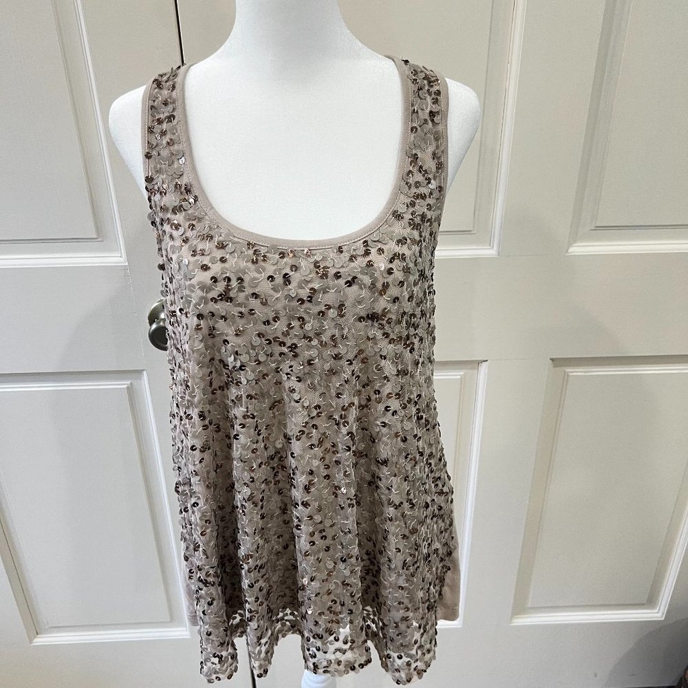 Gudi taupe and copper sequin tank top, sizeL